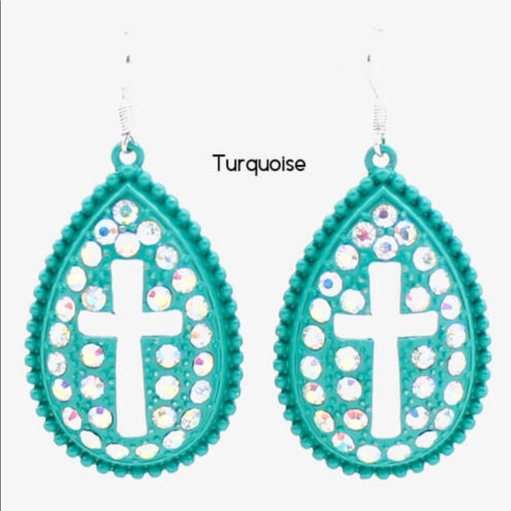 Turquoise Teardrop Cross Earrings